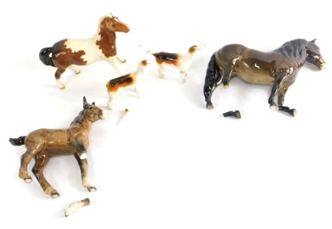 Various Beswick pottery horses, two hounds, etc., 14cm high, etc. (a quantity, AF)