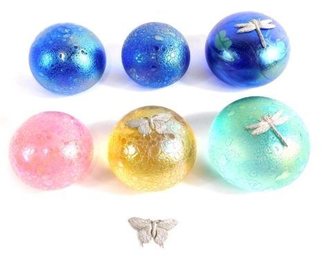 Various Ditchfield style glass paperweights, in opalescent blue, 6cm diameter, etc. (a quantity)