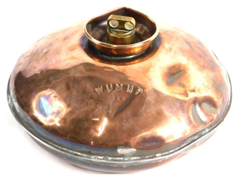 A Copper hot water bottle, of circular form.