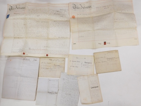 Various indentures, to include one dated 25th November 1881, another 1879, conveyance and other documents, some later, 1920's, various others, etc. (a quantity)