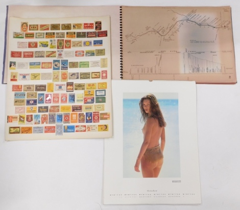 Various vintage advertising match box cover fronts, to include Solvo and Sirus glued to card, a Pirelli calendar 1994 and a Crofton Pumping Station's booklet of blue prints, plan of boiler room, etc. (a quantity)