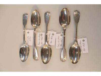 Four Victorian provincial silver fiddle and shell pattern teaspoons by John Walton