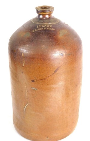 An early 20thC J Penny 6 Queens Street Place Stoneware Jar, of cylindrical form, 53cm high.