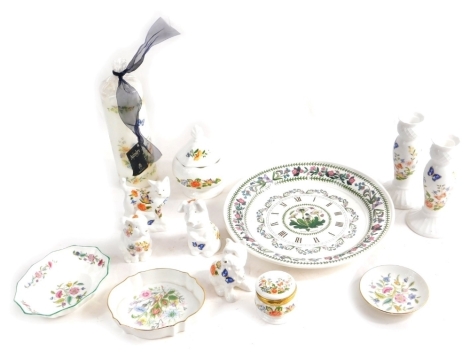 Various Aynsley, Portmeirion and other pottery, a Minton Haddon Hall dish, 15cm wide, Aynsley Cottage Garden dog ornaments, lidded jar, candle, Portmeirion plate, etc. (a quantity)