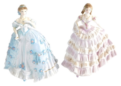 A Royal Worcester Belle of The Ball limited edition figure, 1011/12500 by Stevens, printed marks beneath, 22cm high, and The First Quadrille no. 2766/12500.  (2)