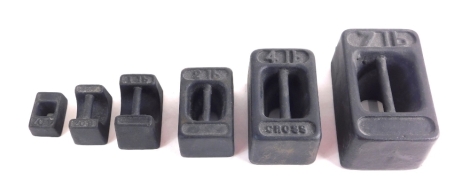 Various weights, one marked cross to include 7lb, 12cm wide, various other graduated weights. (a quantity)