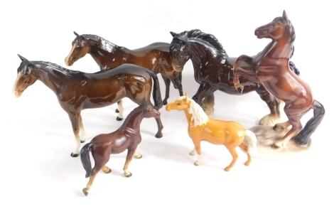 Various Beswick and other horses, Palomino, 14cm high, further Beswick and other horses, cantering shire horse, etc. (a quantity)