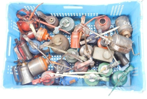 Various vintage oil cans advertising and others, to include one in green, 20cm high, one marked Westco etc., (a quantity)