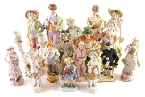 Various continental bisque porcelain figures, mainly Austrian to include courting couple, groups, pairs of figures, 30cm high etc., (a quantity)