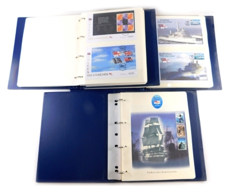 Various first day covers, St Helena, some coin covers, Battle of Trafalgar, commemorative, etc., Unseen and Unheard luxury series, a quantity of others, Royal Navy, etc. (3 albums)