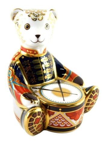 A Royal Crown Derby paperweight ornament Teddy bear, with gold stopper, 11cm high, boxed.