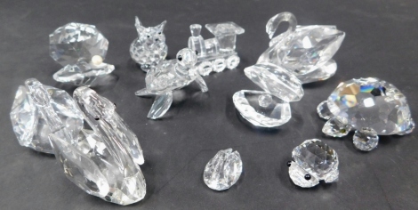 Various Swarovski animals, to include swan, 7cm high, some unmarked, other Swarovski style, etc. (a quantity)