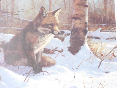 John Trickett (b.1853). Fox in a winter landscape, artist signed limited edition print no..67/850, 33cm x 40cm.