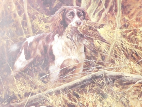 Mick Cawston (1959-2006). Gun dog in a clearing, artist signed limited edition print no.162/850, 27cm x 34cm.