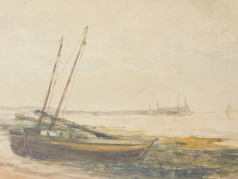 19thC School. Boat on a shore, watercolour, unsigned, 15cm x 21cm.