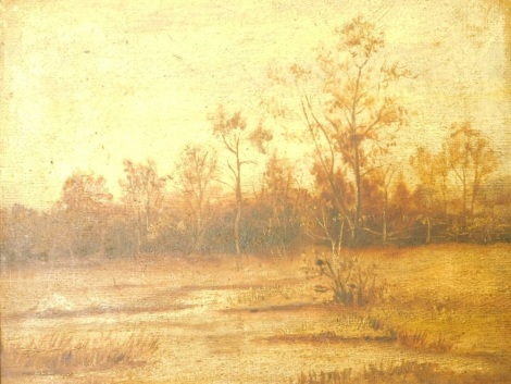 19thC School. Autumnal landscape, oil on board, indistinctly signed, 23cm x 28cm, and another. (2)