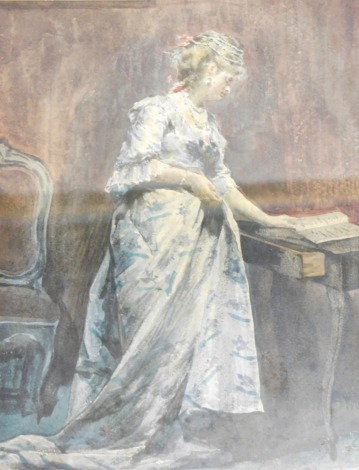 20thC School. Figure of a lady reading, watercolour, unsigned, 27cm x 22cm, after Van de Velde print, Queen Victoria print, various other prints, pictures, frames, etc. (a quantity)