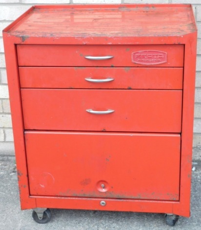 A P Proto professional tool trolley, in red, on castors, 80cm high, 73cm wide, 46cm deep.