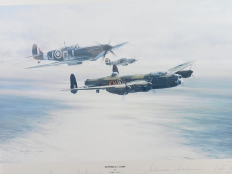 After Taylor. Memorial Flight, print, signed Johnnie Johnson, Norman Jackman, etc., 36cm x 55cm.