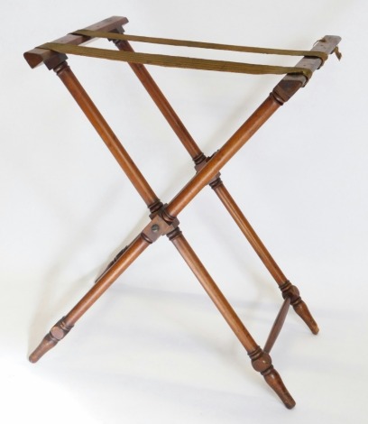 A 19thC mahogany butler's tray stand, with turned supports, 54cm deep.