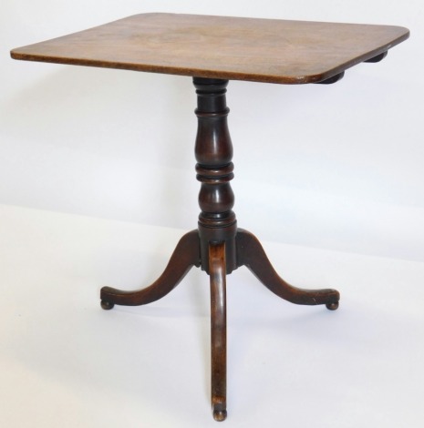 A 19thC mahogany occasional table, the square tilt top on a turned column and splayed tripod base, 67cm wide.