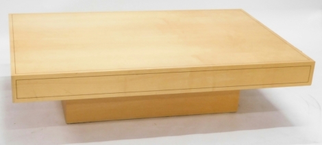 A Danish Skovby rectangular coffee table, with simulated ebony stringing, the rectangular top on a plain base, 39cm high, 140cm wide, 90cm deep.