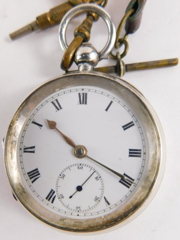 A George V silver cased pocket watch, with white enamel dial and Arabic numerals, Birmingham 1922.