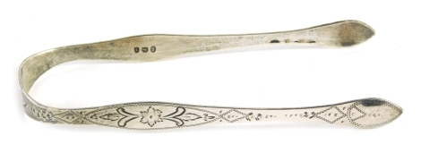 A pair of George III silver sugar bows, partially etched, London 1804, 18cm high, 1oz.