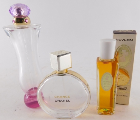 Various perfume bottles, Chanel Chance, 10cm high, and two others.