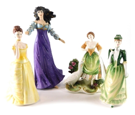 Various Coalport and other figures, to include the Arcadian collection the goose girl, Faberge the Lost Star Princess, Coalport Victoria, and Frances printed marks beneath. (4)