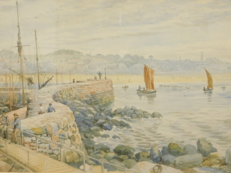 Brightwen Binyon (1846-1905). Fishing boats, watercolour, signed and dated July 189*, Holme Colonial, Medici Society and receipt label verso, 37cm x 66cm.