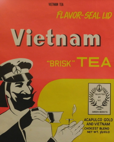 •Jim Fox (fl. 1969). Vietnam Brisk Tea, offset lithograph, poster, Dick Dagres Distribution, 68cm x 57cm.