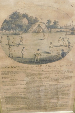 After Wallis. A 19thC The Laws of The Noble Game of Cricket, printed on paper, 42cm x 27cm.