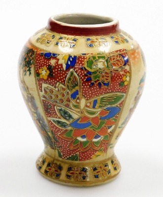 A Chinese sang de boeuf porcelain vase, of long necked, bulbous form, 15cm high, and a modern Japanese vase with printed decoration, 11cm high. (2) - 8