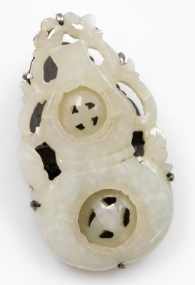 A Chinese white jade carving of a flower, 6.5cm high, together with a jade and white metal paper clip of gourd form, with engraved decoration, 7cm wide. (2) - 4