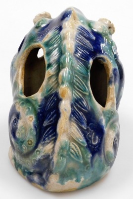 A Chinese pottery vase, modelled in the form of a seated toad, with blue and green mottled glaze, 19cm long. - 3