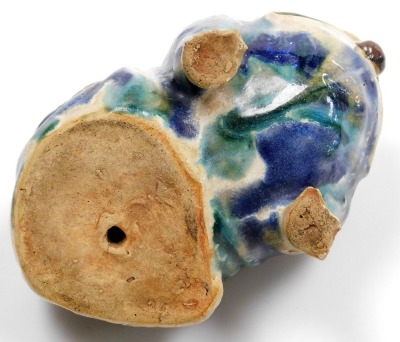 A Chinese pottery vase, modelled in the form of a seated toad, with blue and green mottled glaze, 19cm long. - 5