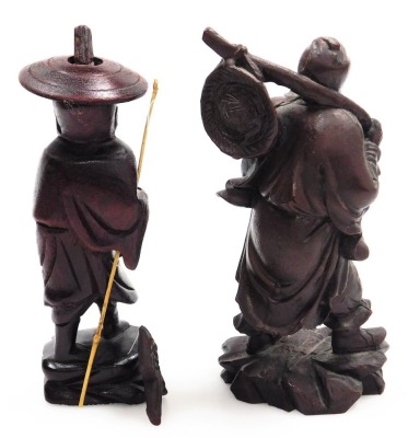 A collection of Oriental items, to include a lacquer box and cover, two figural carvings, a small souvenir knife with brass and wooden handle, and a bronzed finish metal coffee pot with printed panels to the four sided base, 29cm high. (a quantity) - 12