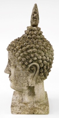 A 20thC concrete Buddha's head, raised on a square base, 57cm high. (AF) - 2