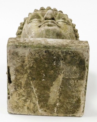 A 20thC concrete Buddha's head, raised on a square base, 57cm high. (AF) - 5