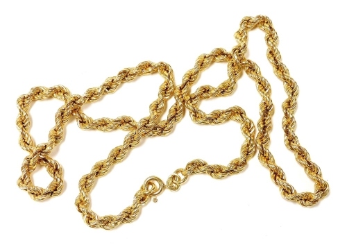 An 18ct gold rope twist neck chain, on a bolt ring clasp, 56cm wide, 25.3g.