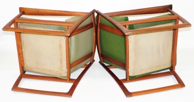 A pair of Danish teak armchairs, designed by Peter Hvidt and Orla Molgaard-Nielsen, for France and Sons, circa 1960's, one with plain green draylon cushions, the other with green gingham cushions, 69cm wide. - 3