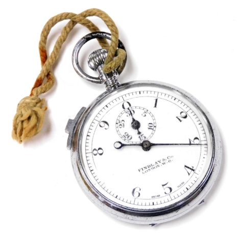 An early 20thC plated stopwatch, open faced, keyless wind, circular white dial bearing Arabic numerals, subsidiary dial for Findlay and Company, London, W6.