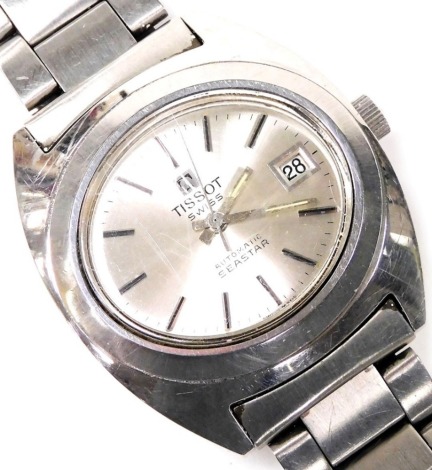 A Tissot Seastar stainless steel cased gentleman's wristwatch, oval silver dial with batons, centre seconds, date aperture, automatic movement, on a bracelet strap.