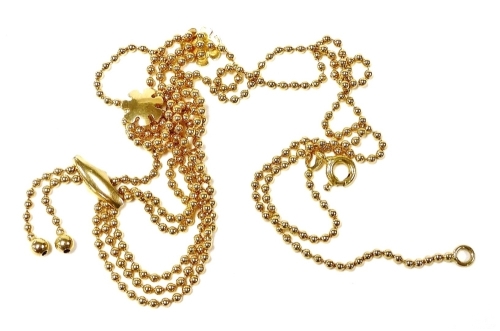 An 18ct gold floral and bead link fringe necklace, on a bolt ring clasp, 8.3g.