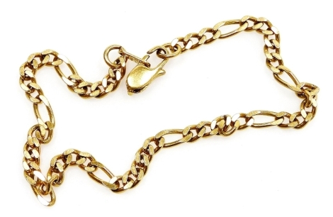 An 18ct gold figaro link bracelet, on a lobster claw clasp, 7.4g.