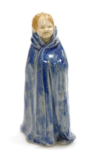 Phoebe Stabler (1879-1955). The Bath Towel, a pottery figure modelled as a girl wrapped in a mottled blue bath towel, signed to interior, 20cm high.