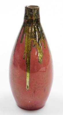 A Pilkington Royal Lancastrian pink and silver lustre pottery vase, of elongated cylindrical form, impressed marks and numbered 2564, 18.5cm high. (AF) - 3