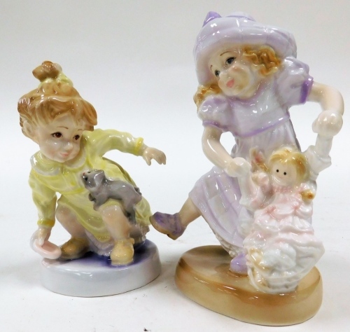 Two Royal Worcester porcelain figures from the Children of the World UNICEF collection, Purr-Fect Friends, 86/1000, and Little Princess, 325/1000. (2)