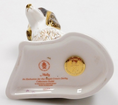 A Royal Crown Derby porcelain Molly paperweight, an exclusive for the Royal Crown Derby Collector's Guild, gold stopper and red printed marks, 12cm high, boxed. - 3